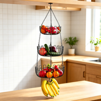 Panier à fruits en métal multifonction à 3 niveaux pour la cuisine, le garde-manger, le rangement des légumes, organisateur