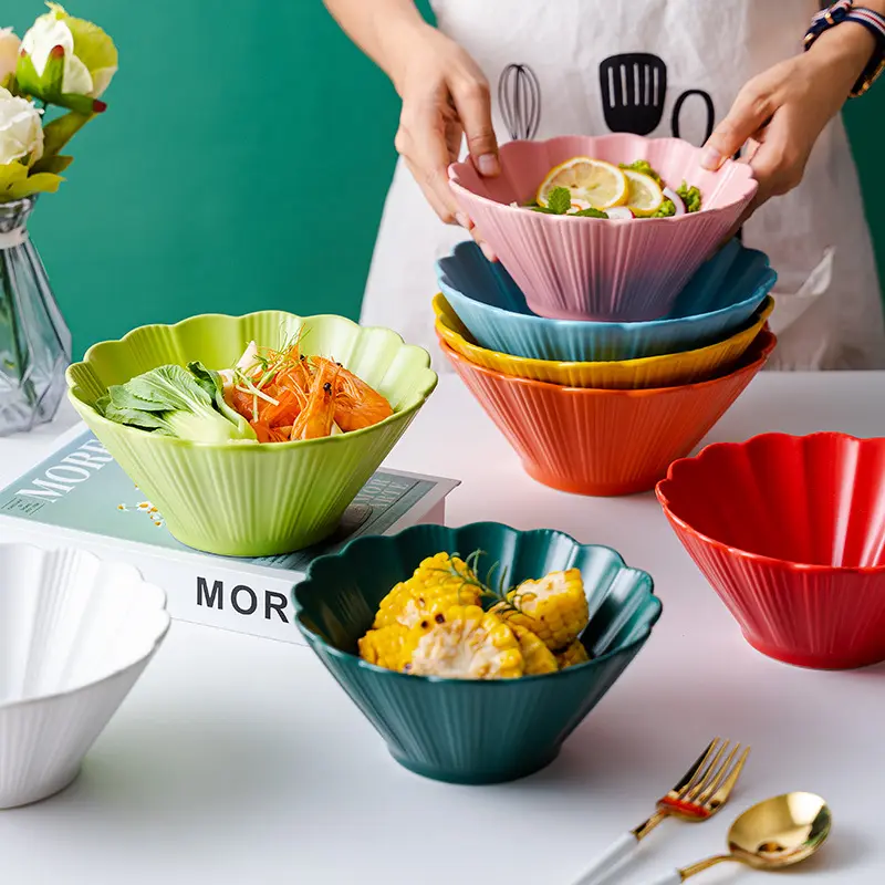 새로운 제품 아이디어 2022 홈 세라믹 bowlsflower 모양의 깊은 대나무 모자 그릇 전체 컬러 9 색 옵션 샐러드 그릇