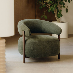 Poltrona Moderna in Legno e Tessuto per <span class=keywords><strong>Soggiorno</strong></span>, Sedia Lounge d'Accento per Arredamento Casa - Product Image 2