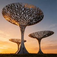 Sculpture d'arbre en acier corten poli avec bandes LED, forme personnalisée, grande décoration extérieure
