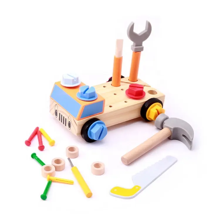 बच्चों के लिए मोंटेसरी लकड़ी का टूल सेट लकड़ी के उपकरण कार सेट हेरामिएंटा डी जुगेटे