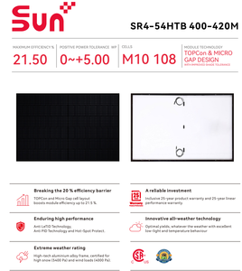 Paneles solares bifaciales SUNPLUS de alta eficiencia 400/405/410/415/420W con múltiples certificaciones internacionales autorizadas - Product Image 2