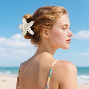 Новая летняя заколка для волос в форме пятиконечной звезды, блестящая, разноцветная, акриловая, в виде акулы, милый аксессуар для волос, заколка-краб в виде морской звезды для женщин - Product Image 2