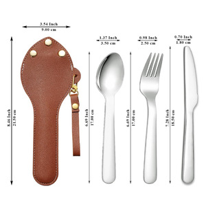 <b>Camping</b> PU leather cutlery bag keychain portable three-piece cutlery <b>storage</b> bag for students and outdoor travel - Product Image 5