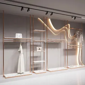 New arrival retail display clothing rack fashion clothing shops display stands rose gold wall garment rack bracket