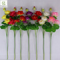 Vente en gros de fleurs de lotus en soie artificielle à 7 têtes pour la maison, hôtel, temple, bouddha, décorations de graduation de noël