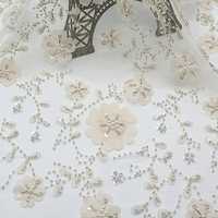 Tissu en dentelle brodée de perles florales roses, maille en tulle, textile pour robe et vêtements de mariage