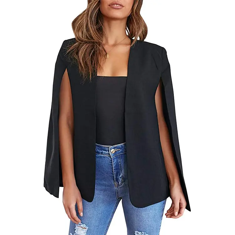 New Design Womens Cape Blazer Coat Casual Split Sleeve Workwear Polyester Blazers For Ladies Suits