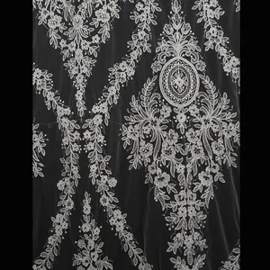 Embroidery Bridal Wedding Dress Fabric With Sequins Lace Fabric