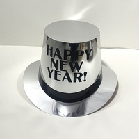 Chapeau de fête en papier métallisé Happy New Year, noir, or, argent, imprimé pailleté, accessoire de compte à rebours du Nouvel An, accessoire de photomaton