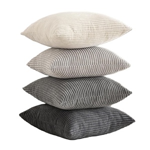 中立コーデュロイ装飾ソファ投げ枕カバーモダン農家ストライプケースソフトスクエアアクセント素朴なクッションカバー - Product Image 5