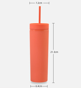 Gobelet Skinny de 16oz <span class=keywords><strong>2022</strong></span> gobelet en plastique acrylique mat à double paroi avec paille et couvercle bouteilles d'eau écologiques - Product Image 4