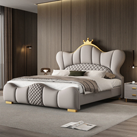 Lit en cuir de designer italien moderne, ensemble de lit king-size luxueux, mobilier de chambre à coucher, lit capitonné beige avec rangement pour hôtel, vente en gros