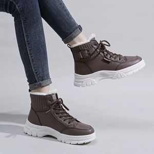 Botas de Nieve para Mujer, Otoño-Invierno 2022, Nuevas, de Cuero con Forro de Terciopelo, Caña Corta - Product Image 1