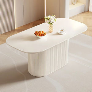 לבן מלבני עמוד בסיס אלילי מלבני שולחן חדר אוכל - Product Image 1