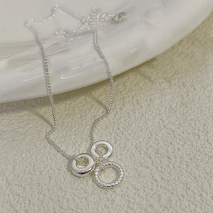 S925 Sterling Silver Minimalist Three <b>Ring</b> Pendant <b>Necklace</b> Geometric Design 405cm Chain Everyday Wear - Product Image 4