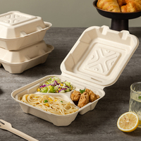 6 pouces biodégradable compostable alimentaire conteneur canne à sucre Bagasse Burger Hamburger boîte emballage pâte de papier à emporter boîte à déjeuner