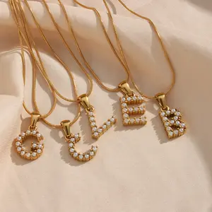 Hot Selling Diy Waterproof Snake Chain18K Gold Plated Stainless Steel A Z 26 English Letter Small Zircon Pendant Necklace Women