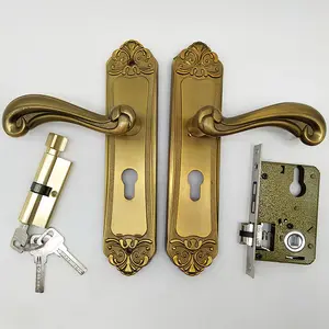 Modern Estilo Europeu Amarelo Alumínio Door Handle Silent Indoor Hardware Lock para Quarto Portas De Madeira