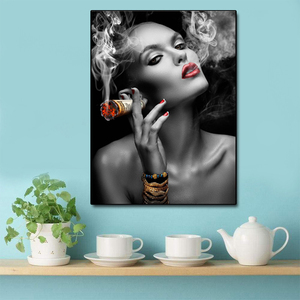 Póster de Chica Sexy, Arte Moderno para Pared, <span class=keywords><strong>Labios</strong></span> <span class=keywords><strong>Rojos</strong></span> Sensuales, <span class=keywords><strong>Mujer</strong></span> Atractiva Fumando un Dólar, Pintura en Lienzo - Product Image 6