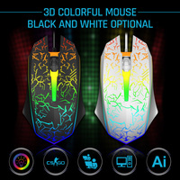 Mouse Game berkabel USB optik komputer, Mouse DPI hingga 3600 ergonomis, Mouse Game PC dengan LED RGB