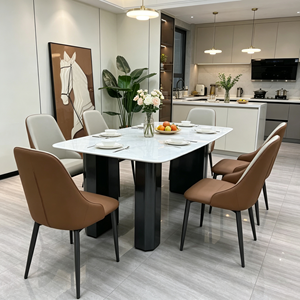 Mesa de Comedor Rectangular Moderna de Piedra Sinterizada con Patas de Metal, 6 Plazas, Muebles Duraderos para Comedor - Product Image 4