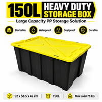 Conteneur de stockage industriel extra large de 150 L, série robuste, avec couvercle renforcé en PP, idéal pour le manutention en usine