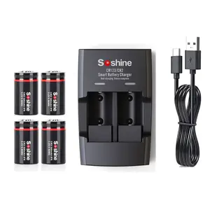 4 Pack Rechargeable Lithium CR2 Batteries, 3.2V CR2 Li-ion Batteries with2 Slots Smart Lithium Rechargeable Battery Charger