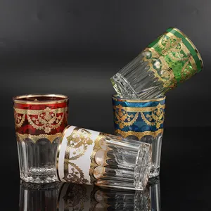 Hot Sale 6OZ Glas becher Marok kanis che Tee tasse Silber und Gold Aufkleber Türkische Glas Tee tasse