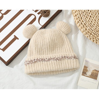 Bonnet tricoté pour femme avec oreilles d'ours, doublure polaire, chaud pour l'hiver, pour grandes têtes, couvre-oreilles, joli bonnet en fil