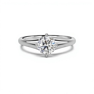 Anillo de compromiso de oro blanco de 14 quilates con diamante cultivado en laboratorio de corte brillante redondo de 3.20 quilates, montura solitaria de cuatro puntas y banda lisa cónica. - Product Image 4
