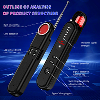 Détecteur anti-espion, batterie 500 mAh, 9 heures d'autonomie, scanner de signal RF, caméra infrarouge, protection de la vie privée à l'hôtel et à la maison