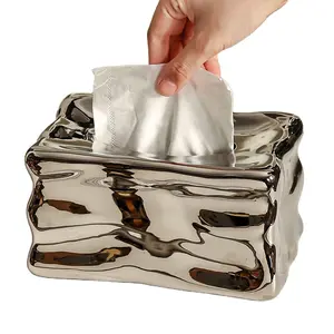 浴室创意陶瓷纸巾架盒豪华纸巾盒防尘矩形银