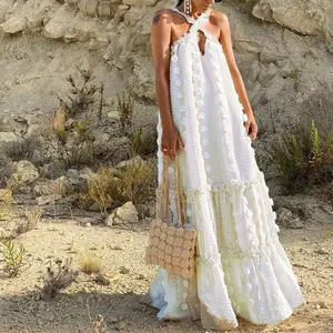 Nouveau 2023 été volants taille haute Floral élégant femmes dame plage sans manches Sexy Maxi décontracté longue Boho robe