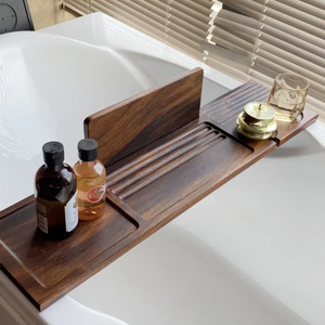 Plateau de bain de luxe en bambou anti-basculement, mobilier de salle de bain en noyer pour hôtels, plateau de baignoire en noyer noir - Product Image 2