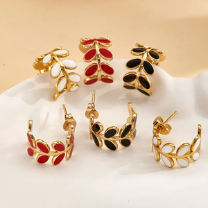 ต่างหูแฟชั่นชุบทอง 304 สแตนเลส รูปใบไม้รี ขัดเงา สไตล์เรียบง่าย สำหรับผู้หญิง สวมใส่ได้ทุกวัน - Product Image 5