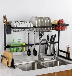 Organizzatore di utensili in acciaio inossidabile personalizzato di marca 2 livelli Rack di stoccaggio da cucina portabottiglie per tagliere