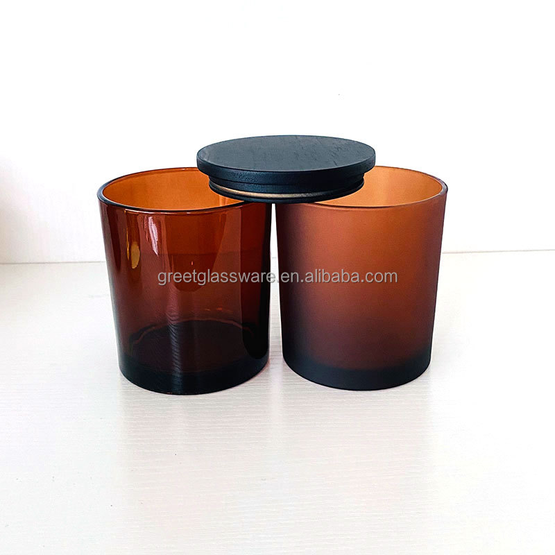 Luxury Amber Candle Jars With Lid Custom Frosted Brown Glass Candle ...