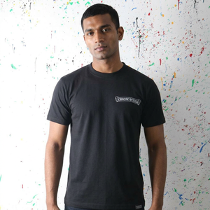 Camiseta Formal de Manga Corta para Hombre, Negra, 100% Algodón, Cuello Redondo, Corte Holgado, Tela de Lana, Diseño Estampado, CLUSH SPORTS - Product Image 1
