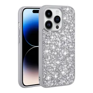 Toptan parlak Bling TPU PC cep telefonu kılıf Glitter toz darbeye telefon kapak iPhone 15 için