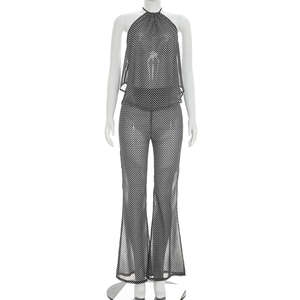 Ensemble pantalon femme Viviblook Y26ST135 – Débardeur dos nu à pois rétro et pantalon évasé transparent – Ensemble décontracté deux pièces - Product Image 2