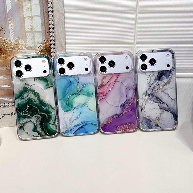 Luxury Gold Foil Marble Pattern Magnetic Phone Case for iPhone 17 18 Pro Max 16 15 14 Clear Wireless Charging Protective Cover