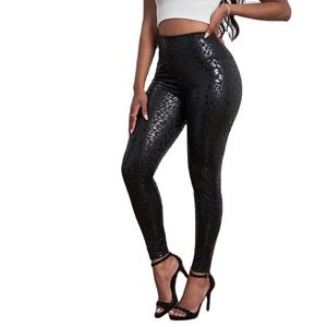 Leggings neri a vita alta da <span class=keywords><strong>donna</strong></span> pantaloni elasticizzati <span class=keywords><strong>in</strong></span> ecopelle testurizzati leopardati Leggings autunnali Skinny Sexy femminili S-XL - Product Image 1
