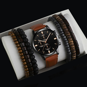 Reloj de cuarzo a la moda para hombre, correa de cuero, conjunto de reloj y pulsera para hombre, estilo Simple - Product Image 4