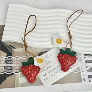 Handmade PU Leather Strawberry <b>Bag</b> <b>Charms</b> Portable Hanging Purse <b>Charm</b> and Handbag Accessory Gift for Her - Product Image 3