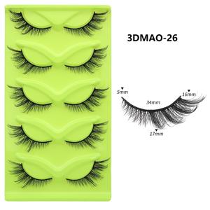 Vente en gros des faux cils les plus populaires, 5 paires, série œil de chat 3D, faits à la main, en fausse fourrure de vison, avec boîte verte - Product Image 5