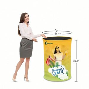 Custom Fabric Pop up Booth Round <b>Foldable</b> Trade Show Counter <b>Desk</b> Promo Products Pop up Booth <b>Table</b> With LED Light - Product Image 1