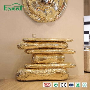 Console d'entrée en laiton plaqué or italien avant-gardiste, ensemble <span class=keywords><strong>de</strong></span> meubles sur piédestal <span class=keywords><strong>de</strong></span> luxe Art Déco pour projets hôteliers 5 étoiles et villas - Product Image 1