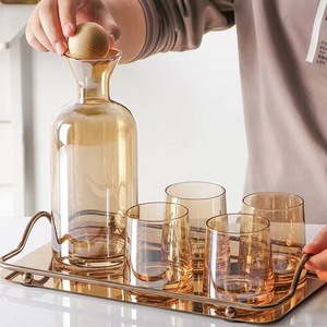 <span class=keywords><strong>Carafe</strong></span> à eau en verre ambré nordique de luxe 42oz pichet et 4 gobelets ensemble 1200ml verres - Product Image 5