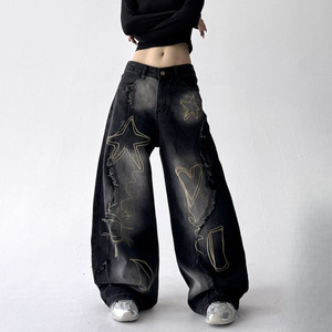 Jeans de mezclilla personalizados para <span class=keywords><strong>hombre</strong></span>, estilo urbano, de alta calidad, negros, holgados, de mezclilla selvedge, al por mayor - Product Image 2
